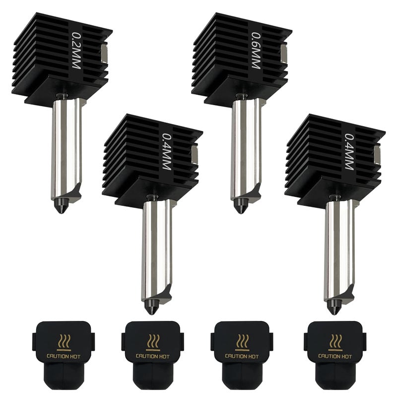 HzdaDeve طقم 4 عبوات 0.2MM 0.4MM 0.6MM رأس طباعة A1 Mini/A1 Hotend ترقية طقم رأس الطباعة من الفولاذ المقاوم للصدأ عالي الحرارة مع غطاء سيليكون بديل لملحقات طابعة Bambu Lab 3D - Image 1